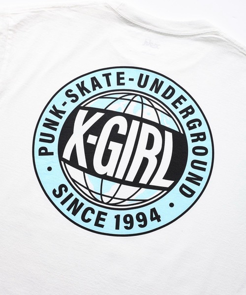 X-girl（エックスガール）の「WORLD LOGO S/S TEE/ワールドロゴ　Tシャツ（Tシャツ/カットソー・レディース・ホワイト/ライトブルー/ブラック・XL/L/S/M）」の14枚目の写真
