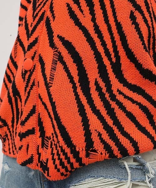 MASONPRINCE(メイソンプリンス)の「【MASONPRINCE】Oversized tiger pattern damage cotton cardigan KS3058(カーディガン/ボレロ・メンズ・ブラック/オレンジ・XL/S/M/L)」の7枚目の写真