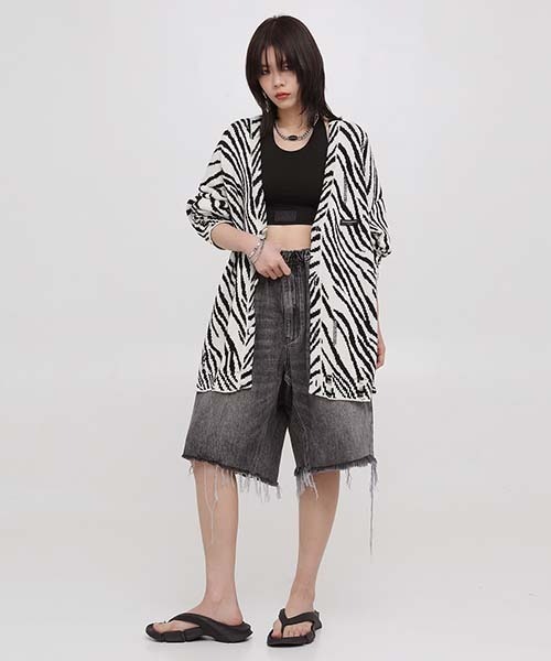 MASONPRINCE(メイソンプリンス)の「【MASONPRINCE】Oversized tiger pattern damage cotton cardigan KS3058(カーディガン/ボレロ・メンズ・ブラック/オレンジ・XL/S/M/L)」の9枚目の写真