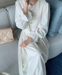 Leja | 【LEJA】パールボタンレース総柄フレアロングワンピース(ワンピース)