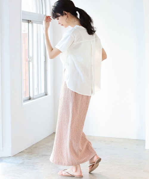 BEAMS HEART（ビームスハート）の「BEAMS HEART / ギンガム タイトスカート（スカート・レディース・ネイビー/オレンジ/ブルー系その他・SMALL/MEDIUM）」の4枚目の写真