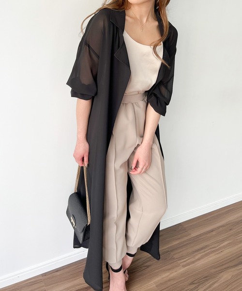 JUNOAH（ジュノア）の「トレンチ風シアーロングガウンシャツ（シャツ/ブラウス・レディース・グレイッシュベージュ/テラコッタ/ブラック/チャコール/ホワイト・MEDIUM/LARGE）」の3枚目の写真