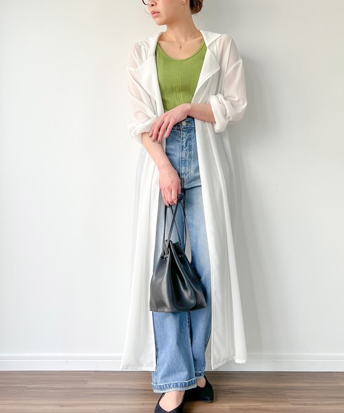 JUNOAH（ジュノア）の「トレンチ風シアーロングガウンシャツ（シャツ/ブラウス・レディース・グレイッシュベージュ/テラコッタ/ブラック/チャコール/ホワイト・MEDIUM/LARGE）」の12枚目の写真