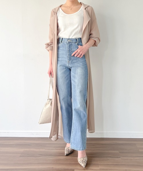 JUNOAH（ジュノア）の「トレンチ風シアーロングガウンシャツ（シャツ/ブラウス・レディース・グレイッシュベージュ/テラコッタ/ブラック/チャコール/ホワイト・MEDIUM/LARGE）」の16枚目の写真