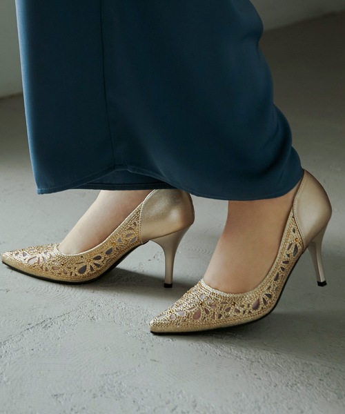 花　パンプス ランダ RANDA フラワーサイドオープンパンプス （CREAM