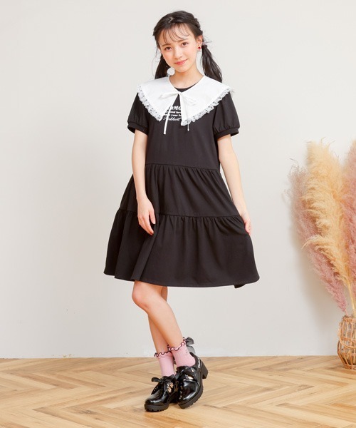 PINKHUNT(ピンクハント)の「PINKHUNT レ-ス襟付きティアードワンピース 6853K(ワンピース・キッズ・ライトグリーン/ブラック・160cm/150cm/140cm/130cm/120cm)」の3枚目の写真