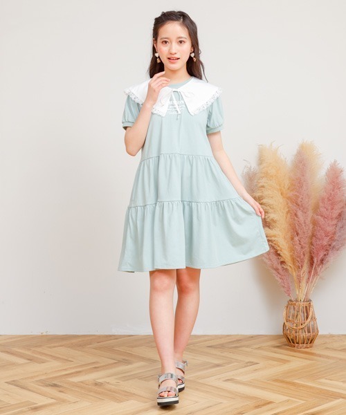 PINKHUNT(ピンクハント)の「PINKHUNT レ-ス襟付きティアードワンピース 6853K(ワンピース・キッズ・ライトグリーン/ブラック・160cm/150cm/140cm/130cm/120cm)」の4枚目の写真