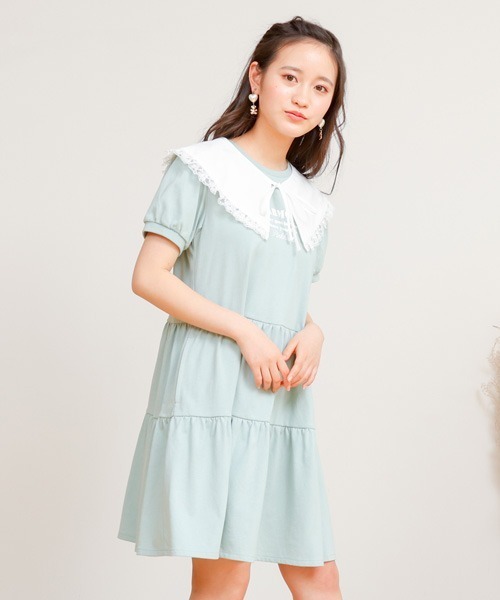 PINKHUNT(ピンクハント)の「PINKHUNT レ-ス襟付きティアードワンピース 6853K(ワンピース・キッズ・ライトグリーン/ブラック・160cm/150cm/140cm/130cm/120cm)」の5枚目の写真