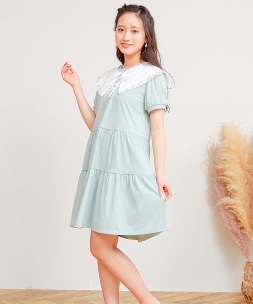 PINKHUNT(ピンクハント)の「PINKHUNT レ-ス襟付きティアードワンピース 6853K(ワンピース・キッズ・ライトグリーン/ブラック・160cm/150cm/140cm/130cm/120cm)」の7枚目の写真