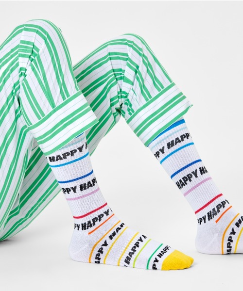 Happy Socks(ハッピーソックス)の「Happy Socks Happy Line スケーターソックス 10224001(ソックス/靴下・レディース・ホワイト/ブラック・M/L)」の1枚目の写真