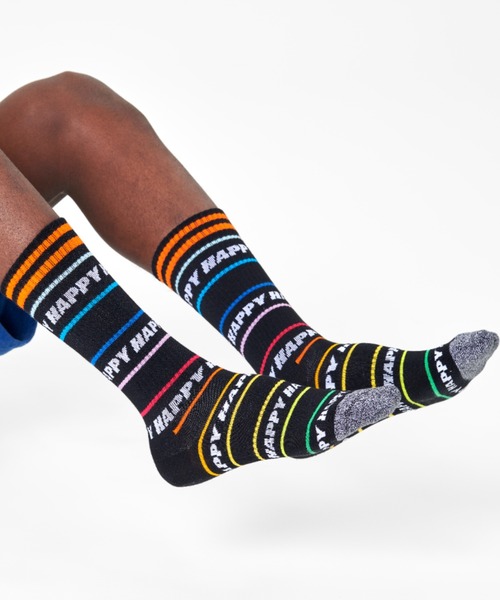 Happy Socks(ハッピーソックス)の「Happy Socks Happy Line スケーターソックス 10224001(ソックス/靴下・レディース・ホワイト/ブラック・M/L)」の2枚目の写真