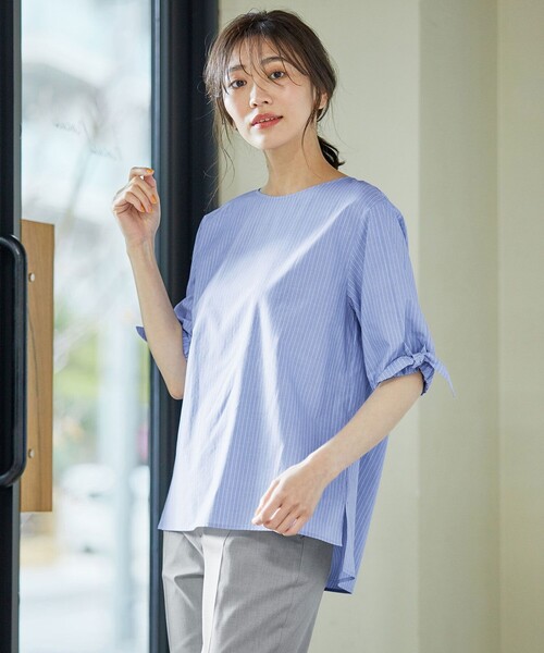 J.PRESS(ジェイプレス)の「【洗える】TYPEWRITER STRIPE リボン ブラウス(シャツ/ブラウス・レディース・ピンク系1/ブルー系1・T15/T13)」の1枚目の写真