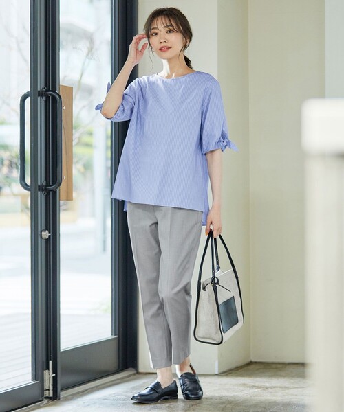 J.PRESS(ジェイプレス)の「【洗える】TYPEWRITER STRIPE リボン ブラウス(シャツ/ブラウス・レディース・ピンク系1/ブルー系1・T15/T13)」の3枚目の写真