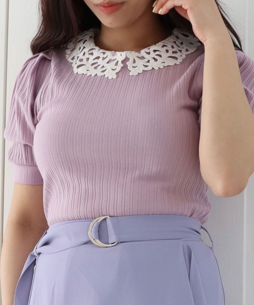 CECIL McBEE（セシルマクビー）の「ランダムテレコ衿付きトップス（ニット/セーター・レディース・ラベンダー/ブルー/ブラック/ベージュ/オフホワイト・MEDIUM）」の5枚目の写真