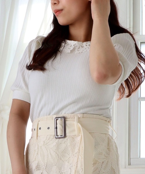 CECIL McBEE（セシルマクビー）の「ランダムテレコ衿付きトップス（ニット/セーター・レディース・ラベンダー/ブルー/ブラック/ベージュ/オフホワイト・MEDIUM）」の2枚目の写真