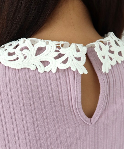 CECIL McBEE（セシルマクビー）の「ランダムテレコ衿付きトップス（ニット/セーター・レディース・ラベンダー/ブルー/ブラック/ベージュ/オフホワイト・MEDIUM）」の9枚目の写真