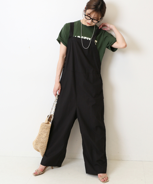 IENA 刺繍入り黒サロペット・オールインワン IENA 刺繍入り黒サロペット・オールインワン IENA 刺繍入り黒