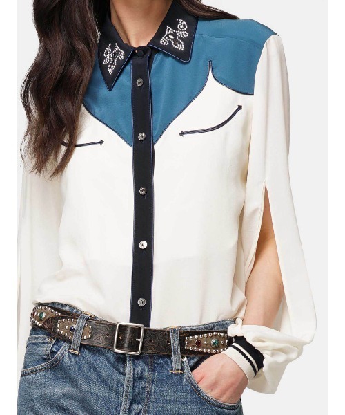 GOLDEN GOOSE（ゴールデングース）の「GOLDEN GOOSE Blouse in western mood（シャツ/ブラウス・レディース・ホワイト×ブルー・SMALL/X-SMALL/XX-SMALL）」の5枚目の写真