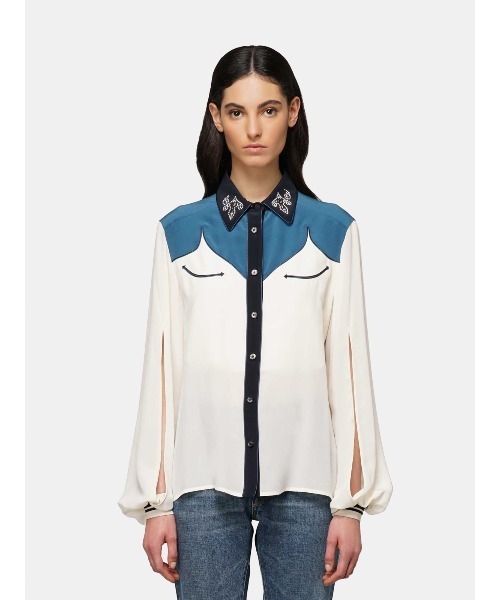 GOLDEN GOOSE（ゴールデングース）の「GOLDEN GOOSE Blouse in western mood（シャツ/ブラウス・レディース・ホワイト×ブルー・SMALL/X-SMALL/XX-SMALL）」の2枚目の写真