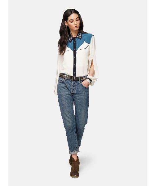 GOLDEN GOOSE（ゴールデングース）の「GOLDEN GOOSE Blouse in western mood（シャツ/ブラウス・レディース・ホワイト×ブルー・SMALL/X-SMALL/XX-SMALL）」の4枚目の写真