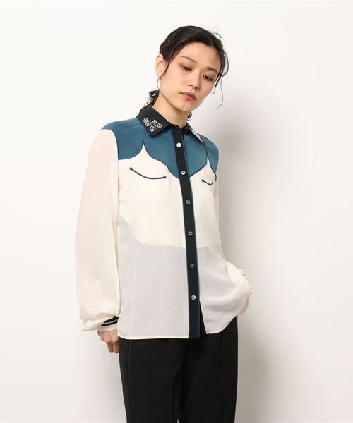 GOLDEN GOOSE（ゴールデングース）の「GOLDEN GOOSE Blouse in western mood（シャツ/ブラウス・レディース・ホワイト×ブルー・SMALL/X-SMALL/XX-SMALL）」の6枚目の写真