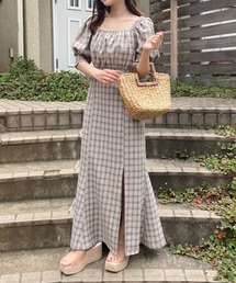 one after another NICE CLAUP | リネンスリットカラーロングワンピース(ワンピース)