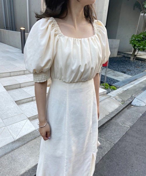 one after another NICE CLAUP(ワンアフターアナザーナイスクラップ)の「リネンスリットカラーロングワンピース(ワンピース・レディース・ブラック/イエロー/グリーン/アイボリー/ブラウン/ベージュ系その他・FREE)」の12枚目の写真