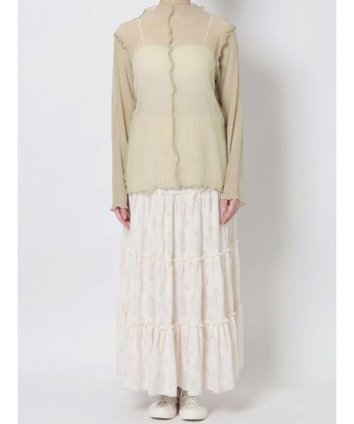 merry jenny（メリージェニー）の「シアーメロウルーズチュニック（Tシャツ/カットソー・レディース・オフホワイト/グリーン・FREE）」の4枚目の写真