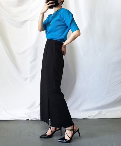 me+em select(ミームセレクト)の「※【 セットアップ対応 /7色展開 】フロントスリットカラーロングスカート(スカート・レディース・ブラック/パープル/ピンク/グリーン/マスタード/グレイッシュベージュ/テラコッタ・MEDIUM)」の18枚目の写真