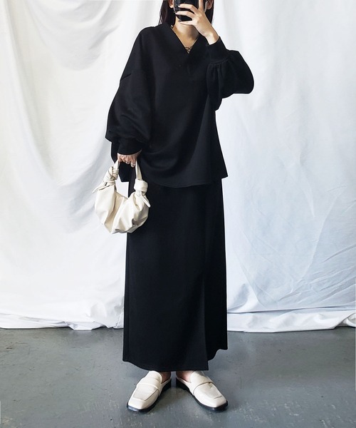 me+em select(ミームセレクト)の「※【 セットアップ対応 /7色展開 】フロントスリットカラーロングスカート(スカート・レディース・ブラック/パープル/ピンク/グリーン/マスタード/グレイッシュベージュ/テラコッタ・MEDIUM)」の19枚目の写真