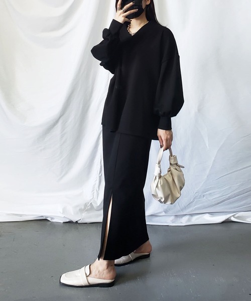 me+em select(ミームセレクト)の「※【 セットアップ対応 /7色展開 】フロントスリットカラーロングスカート(スカート・レディース・ブラック/パープル/ピンク/グリーン/マスタード/グレイッシュベージュ/テラコッタ・MEDIUM)」の20枚目の写真