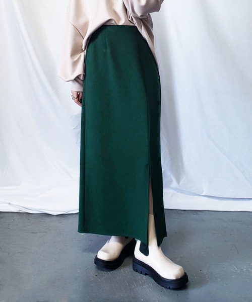 me+em select(ミームセレクト)の「※【 セットアップ対応 /7色展開 】フロントスリットカラーロングスカート(スカート・レディース・ブラック/パープル/ピンク/グリーン/マスタード/グレイッシュベージュ/テラコッタ・MEDIUM)」の8枚目の写真