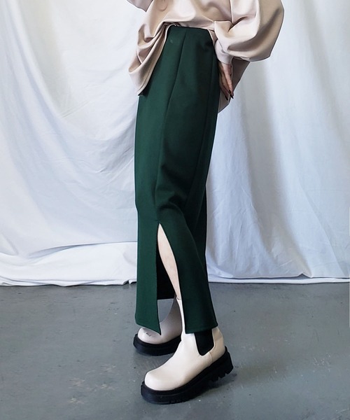 me+em select(ミームセレクト)の「※【 セットアップ対応 /7色展開 】フロントスリットカラーロングスカート(スカート・レディース・ブラック/パープル/ピンク/グリーン/マスタード/グレイッシュベージュ/テラコッタ・MEDIUM)」の10枚目の写真