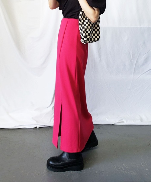 me+em select(ミームセレクト)の「※【 セットアップ対応 /7色展開 】フロントスリットカラーロングスカート(スカート・レディース・ブラック/パープル/ピンク/グリーン/マスタード/グレイッシュベージュ/テラコッタ・MEDIUM)」の21枚目の写真