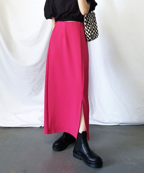 me+em select(ミームセレクト)の「※【 セットアップ対応 /7色展開 】フロントスリットカラーロングスカート(スカート・レディース・ブラック/パープル/ピンク/グリーン/マスタード/グレイッシュベージュ/テラコッタ・MEDIUM)」の22枚目の写真