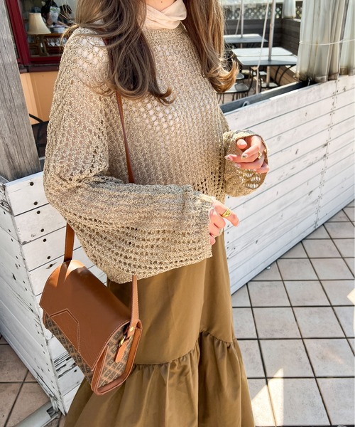 Ambre Ciel（アンブルシエル）の「2WAYメランジメッシュカーディガン／【WEB/EC限定商品】（カーディガン/ボレロ・レディース・アイボリー/ブラウン系その他・FREE）」の2枚目の写真