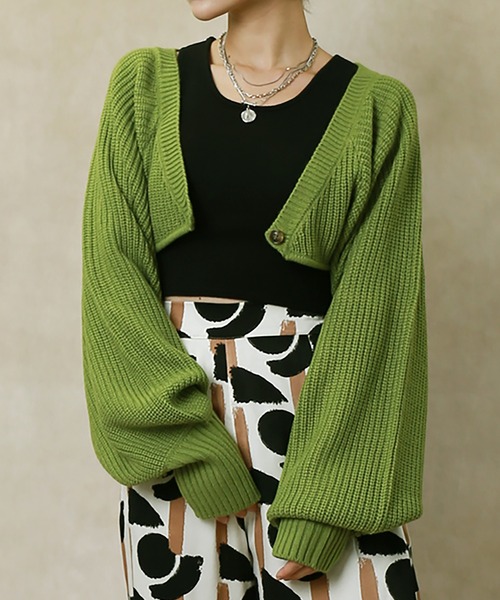 Lull（ルル）の「【Lull / ルル】バッククロスボレロカーディガン（カーディガン/ボレロ・レディース・ブラック/ピンク/ライム/オレンジ/アイボリー/マスタード・ONESIZE）」の3枚目の写真