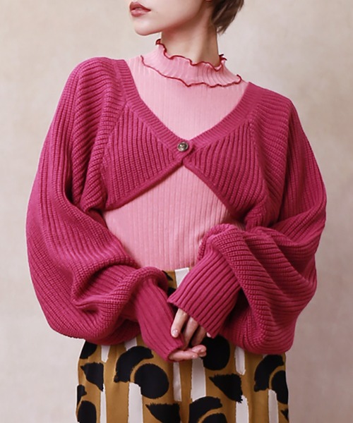 Lull（ルル）の「【Lull / ルル】バッククロスボレロカーディガン（カーディガン/ボレロ・レディース・ブラック/ピンク/ライム/オレンジ/アイボリー/マスタード・ONESIZE）」の13枚目の写真