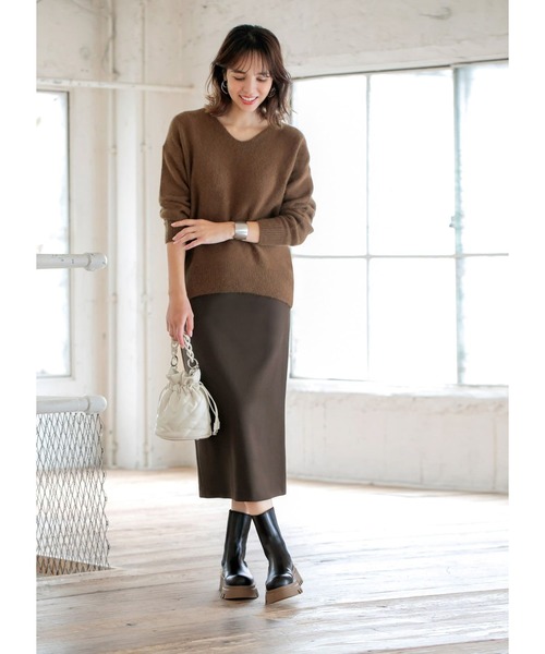 STYLE DELI(スタイルデリ)の「厚地ポンチ80cm丈ペンシルスカート(スカート・レディース・ブラック/ホワイト系/ブラウン系・SMALL/MEDIUM/X-SMALL)」の7枚目の写真