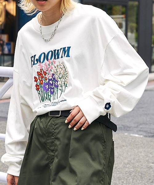 MONO-MART(モノマート)の「【FLOOWM】フラワーロゴ刺繍 ビッグシルエット長袖Tシャツ(Tシャツ/カットソー・メンズ・ブラック/ブルー/ホワイト/オートミール・M/L)」の19枚目の写真