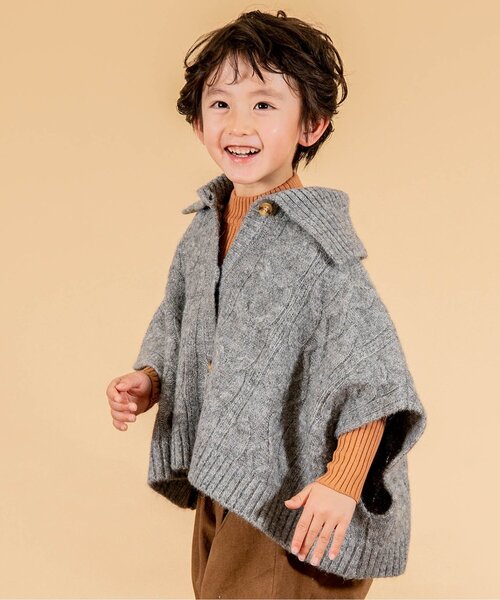 ２点セット　①BORRELLIカーディガン　②JOSEPHハーフパンツ セール】ケーブルポンチョカーディガン（カーディガン/ボレロ