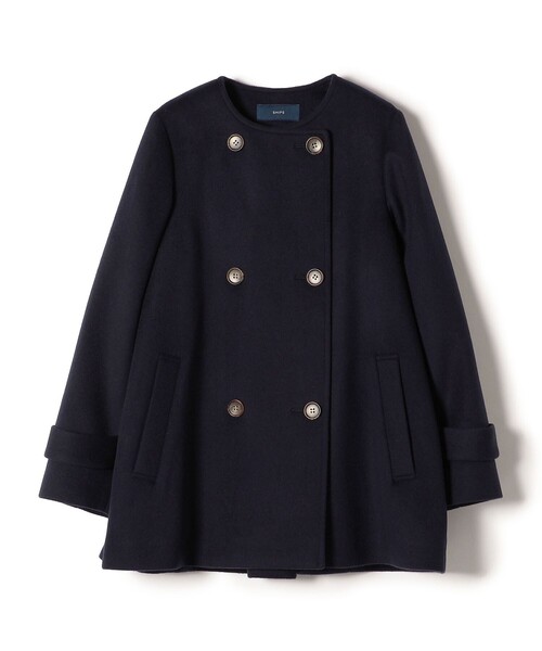 SHIPS(シップス)の「*SUPER140ノーカラーAラインPコート◇(ピーコート・レディース・ベージュ/ネイビー・SMALL/MEDIUM)」の9枚目の写真