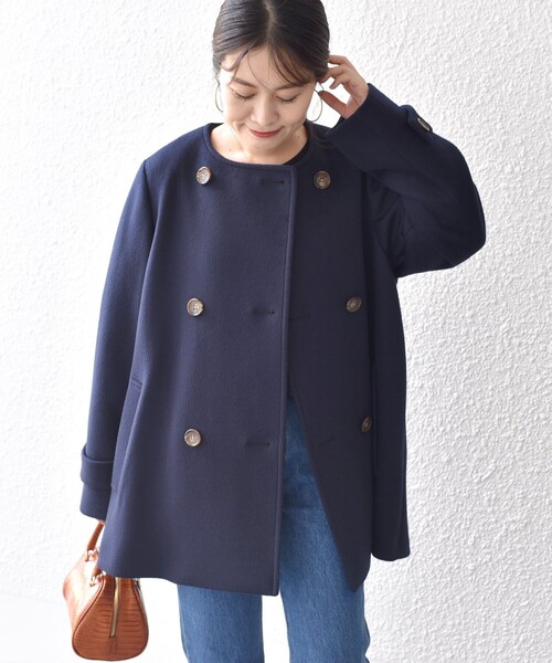 SHIPS(シップス)の「*SUPER140ノーカラーAラインPコート◇(ピーコート・レディース・ベージュ/ネイビー・SMALL/MEDIUM)」の17枚目の写真