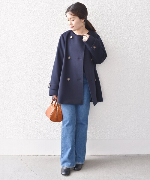 SHIPS(シップス)の「*SUPER140ノーカラーAラインPコート◇(ピーコート・レディース・ベージュ/ネイビー・SMALL/MEDIUM)」の18枚目の写真