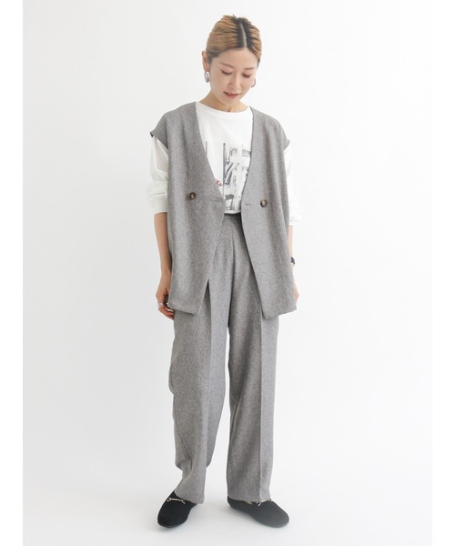 Samansa Mos2 blue（サマンサモスモスブルー）の「ツイードライクダブルボタンベスト【セットアップ可】（ベスト・レディース・ブラウン/グレー/チャコール・ﾌﾘ-）」の7枚目の写真