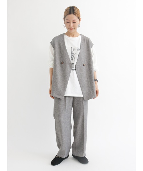 Samansa Mos2 blue（サマンサモスモスブルー）の「ツイードライクダブルボタンベスト【セットアップ可】（ベスト・レディース・ブラウン/グレー/チャコール・ﾌﾘ-）」の9枚目の写真