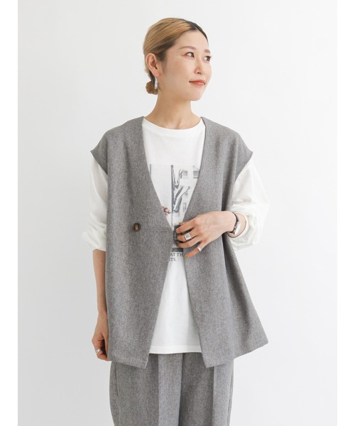 Samansa Mos2 blue（サマンサモスモスブルー）の「ツイードライクダブルボタンベスト【セットアップ可】（ベスト・レディース・ブラウン/グレー/チャコール・ﾌﾘ-）」の12枚目の写真
