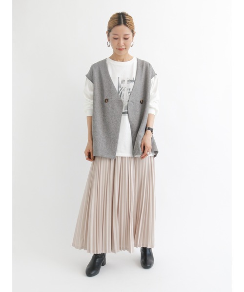 Samansa Mos2 blue（サマンサモスモスブルー）の「ツイードライクダブルボタンベスト【セットアップ可】（ベスト・レディース・ブラウン/グレー/チャコール・ﾌﾘ-）」の19枚目の写真