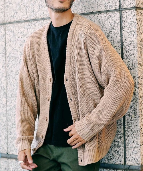 roshell（ロシェル）の「畦編みニット ルーズカーディガン（カーディガン/ボレロ・メンズ・グレー系その他/ベージュ系その他/ブラック/ホワイト/グリーン/ブルー系その他/ブラウン/ミックスグレー・MEDIUM/X-LARGE/LARGE）」の6枚目の写真
