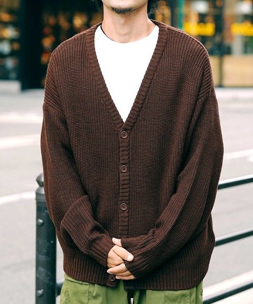 roshell（ロシェル）の「畦編みニット ルーズカーディガン（カーディガン/ボレロ・メンズ・グレー系その他/ベージュ系その他/ブラック/ホワイト/グリーン/ブルー系その他/ブラウン/ミックスグレー・MEDIUM/X-LARGE/LARGE）」の5枚目の写真